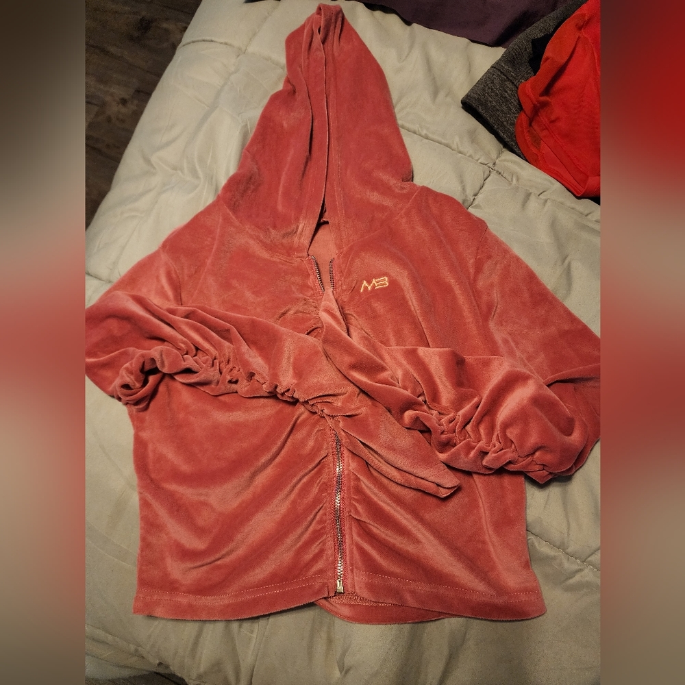 Pink velveteen ruched legs and sleeves jogging suit